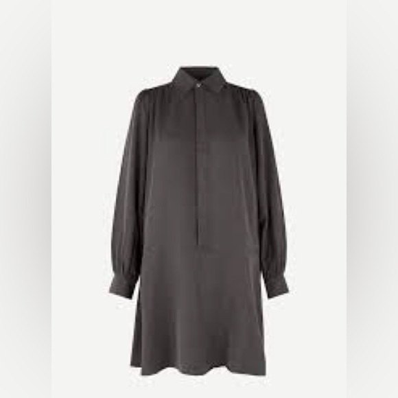 SAMSOE SAMSOE Lizzy Shirt Dress in Grey Long Puff Sleeve Drop Waist SzSmall - Picture 2 of 10